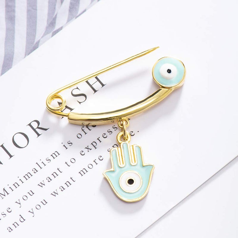 MANVEN Hamsa Evil Eye Stroller Pin Nazar Lucky Protection Clothes Brooch Diaper Bag Pin - Image 2